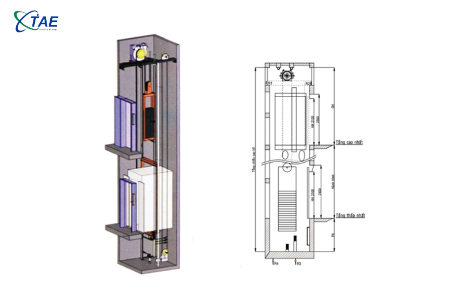 Bản vẽ thang máy gia đình không phòng máy